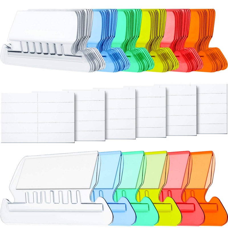 Jovitec 120 Pcs File Folder Tabs, 60 Hanging File Folder and 60 Inserts Plastic Tabs for Back to School Organize Distinguish Hanging Files, 2 Inch, Clear to Read(60 Sets,Angle Design Multicolor A) - Image 1